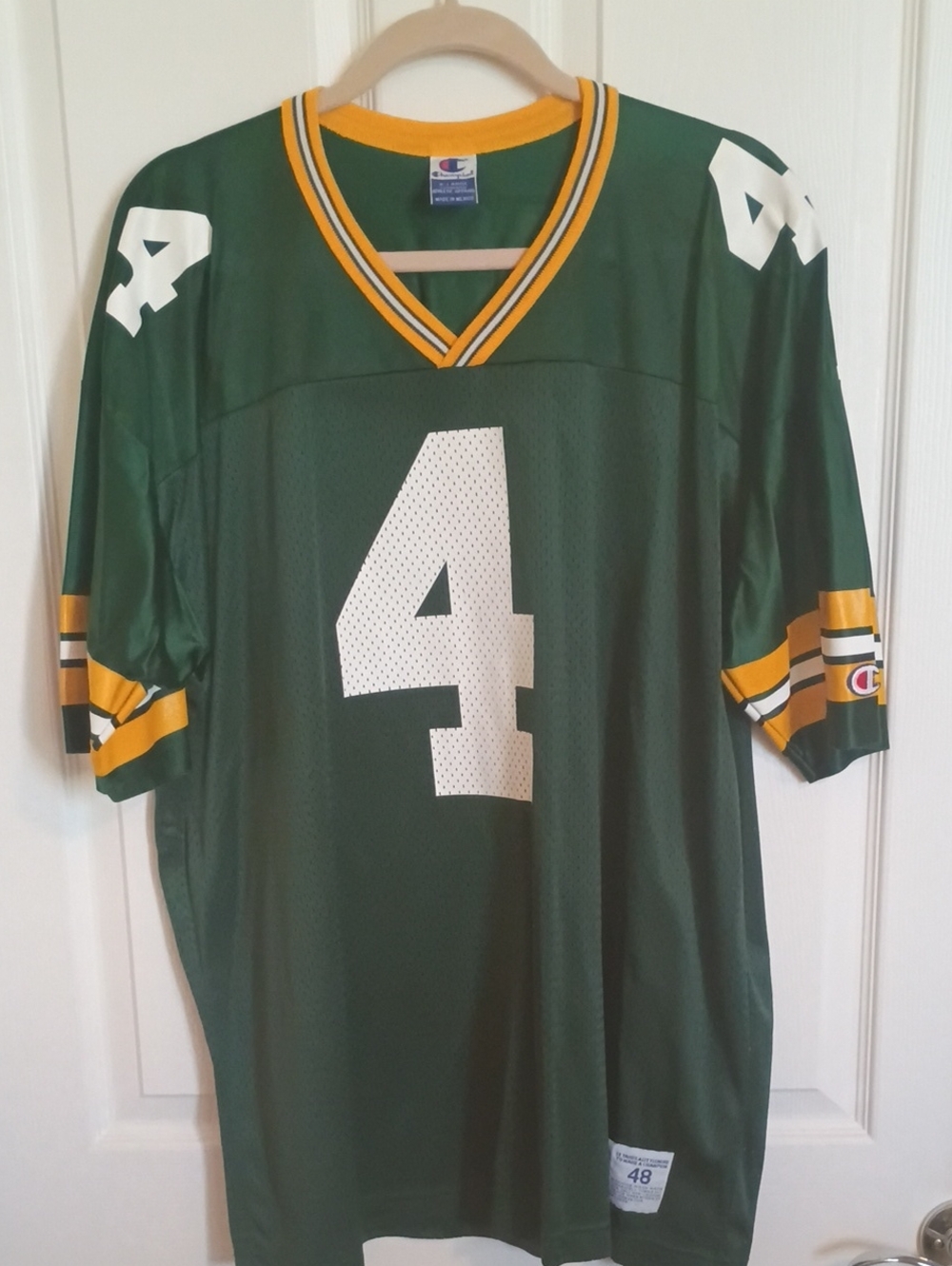Favre Green Bay PackersChampion Green Mesh Jersey with White '4' and Yellow Trim